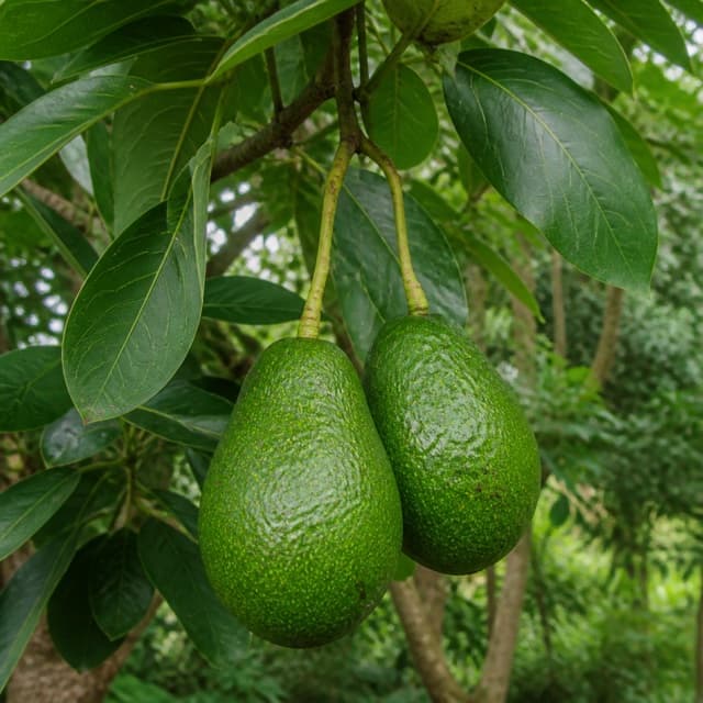 Buah alpukat menggantung di dahan