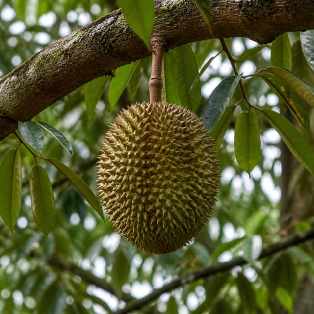 Buah durian pada dahan pohon