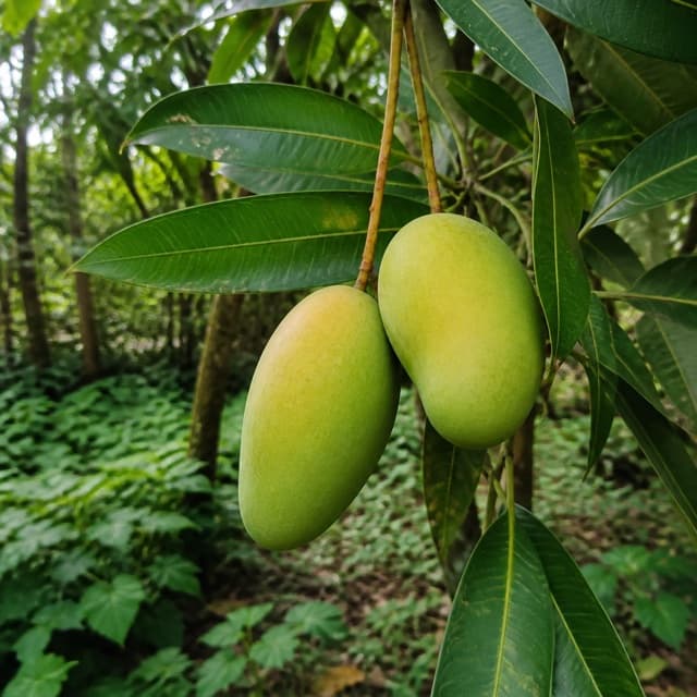 Barisan pohon buah yang sedang berbuah