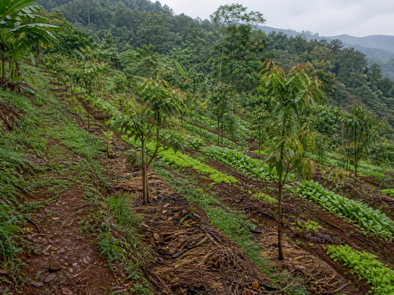 Blok penanaman pohon buah di lahan berbukit