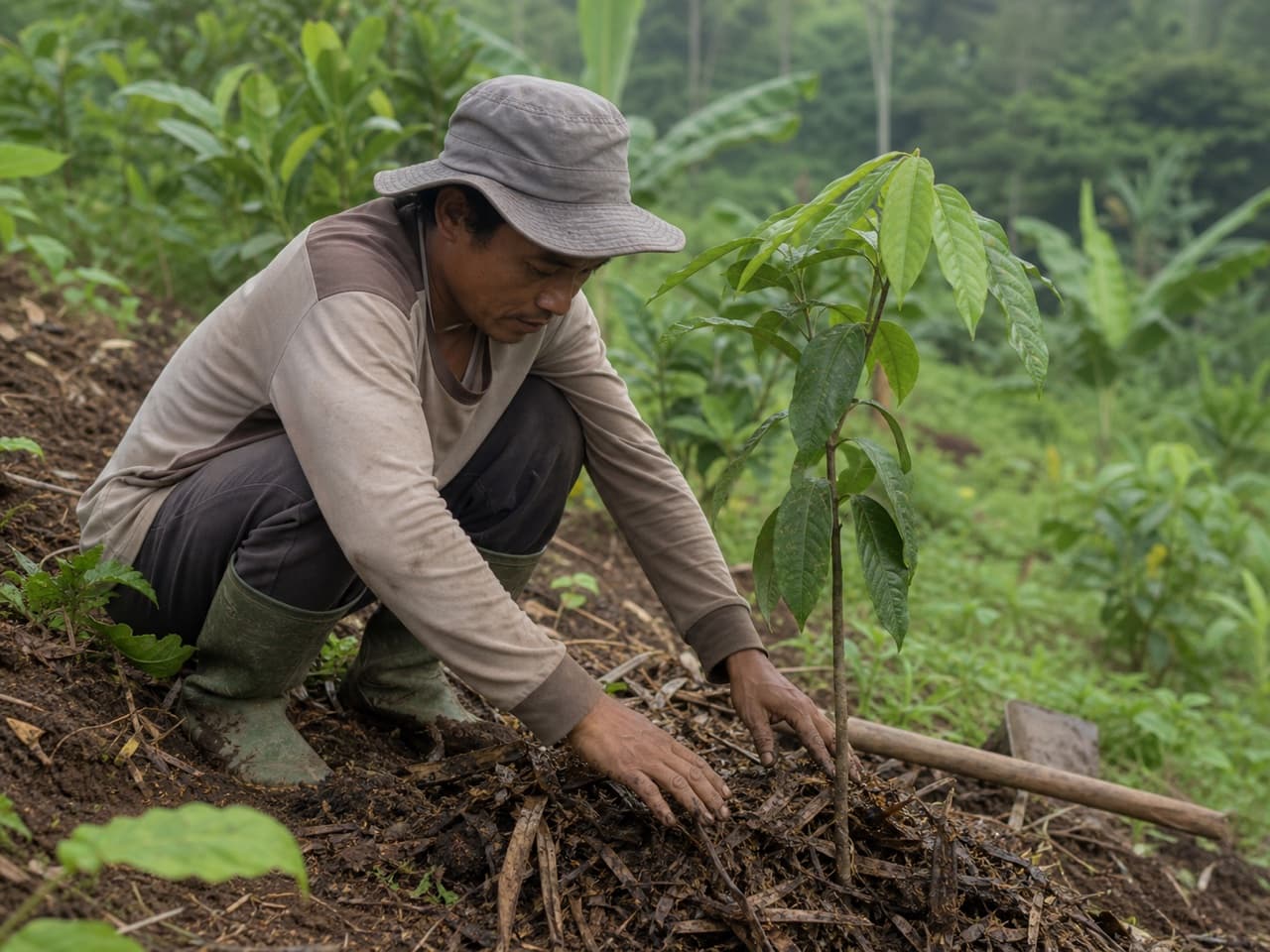 Kegiatan perawatan bibit di kebun
